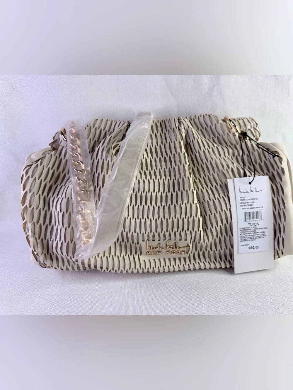 Nicole Miller Cream Mesh-Accent handbag